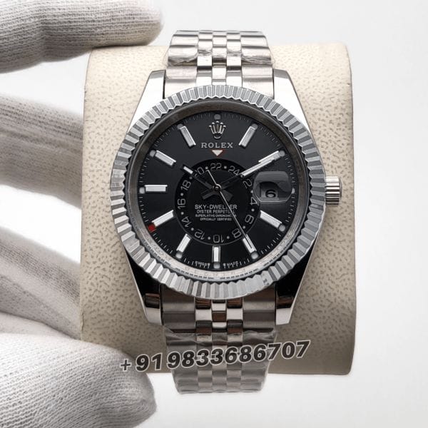 RolexSky-DwellerStainlessSteel_WhiteGoldBlackDial42mmSuperHighQualitySwissAutomaticFirstCopyWatch_1