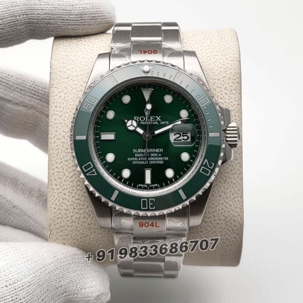 RolexSubmarinerFullSilverGreenDialSuperHighQualitySwissAutomaticWatch_1