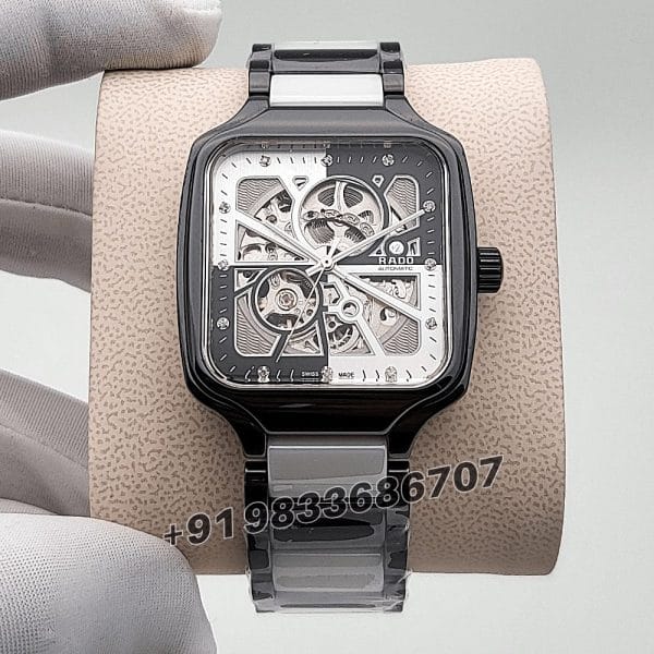 True Square Black and White Open Heart Diamonds High Quality Swiss Automatic Movement Watch (2)